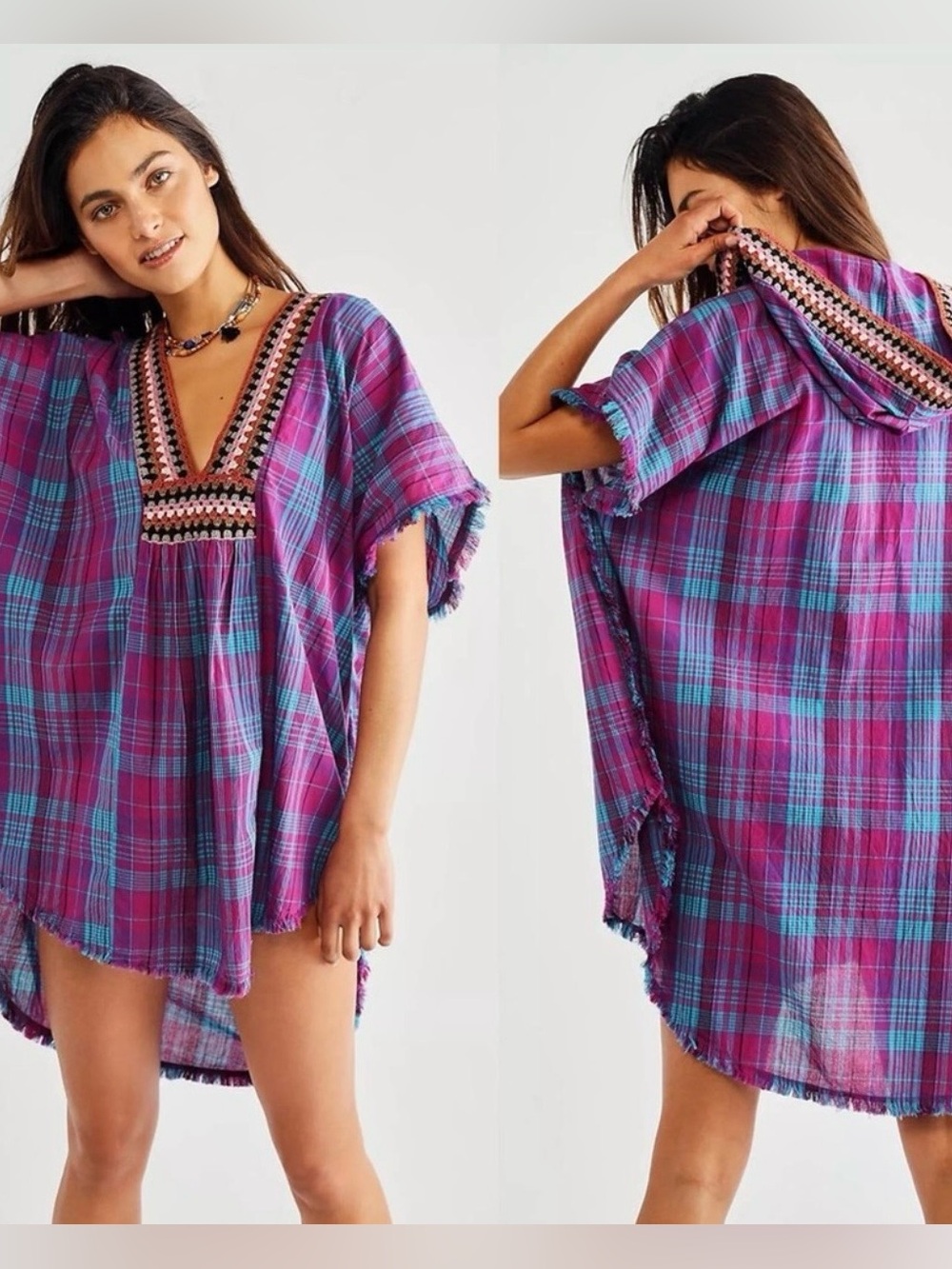 Free People Mari Crochet Poncho Size Small Boho Hippie Tunic Beach Cover